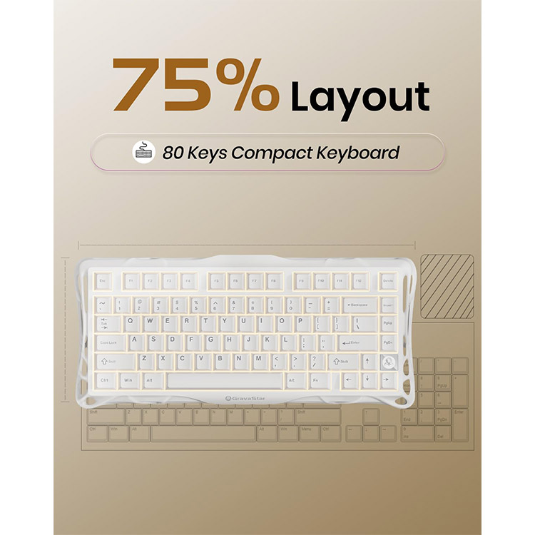 خرید کیبورد GravaStar Mercury K1 Lite - بی‌سیم - سوییچ مکانیکی خطی - نسخه Snow White